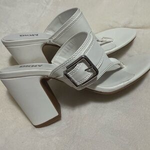 DKNY White Sandals with Silver Buckle